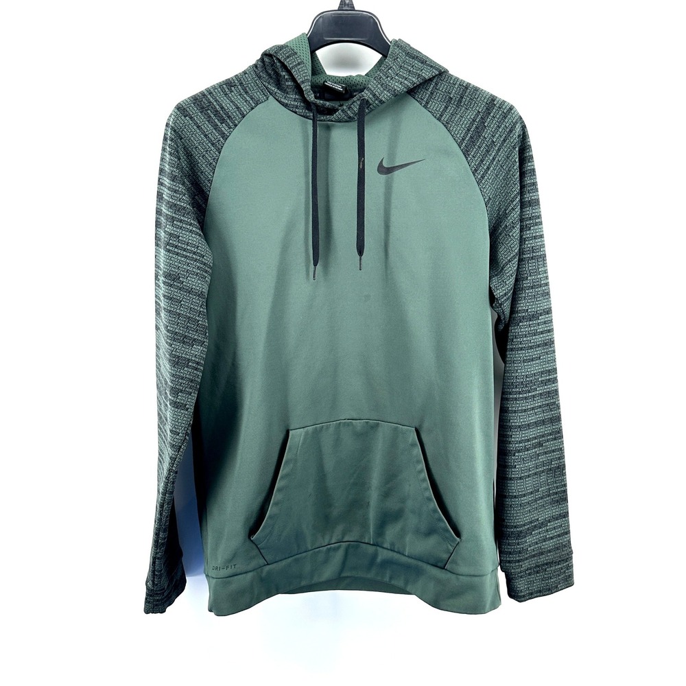 Nike Hoodie Men LT Green Logo Pattern Raglan Sleeve Dri-FIT Pullover Modern